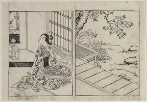 掛軸を見る女c。 1740年代。 作： Nishikawa Sukenobu