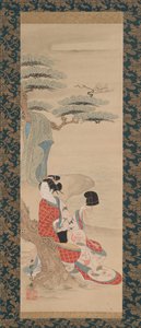 塩水の乙女松風、18世紀初頭。 作： Nishimura Shigenobu