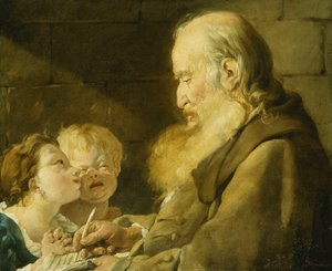 生徒と一緒にいる校長、1801年 作： Noel Halle