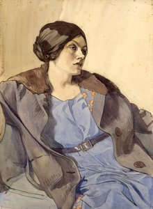 画家の妻の肖像、セリア・ファインズ、1920年代後半（鉛筆の上に水彩画） 作： Noel Rooke