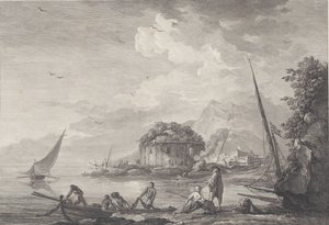 G の Pouzzol 近くの Nisida 島にある Venus 神殿の遺跡の眺め、1761 年。 作： Noël Le Mire