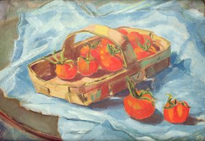 トマトのバスケット、1936年頃（キャンバスに油彩） 作： Nora Summers