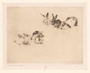 6匹のウサギ 作： Norbert Goeneutte (signed by artist)