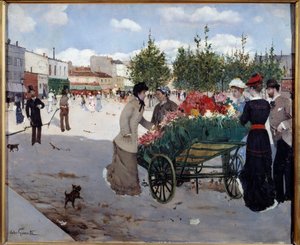 パリのBoulevard Rochechouart（Marche de la Madeleine）にある花屋さん。ノルベルト・ゴイネッテ（1854-1894）の絵画 作： Norbert Goeneutte