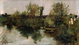N.Goeneutte、牧歌的な川の風景 作： Norbert Goeneutte