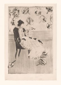 日本のファンに囲まれて座っている女性 作： Norbert Goeneutte