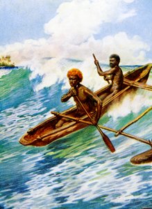 ニューヘブリディーズ諸島の海にアウトリガーがいる「掘り出し物」、1908年 作： Norman Hardy