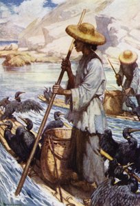 中国。鵜飼の様子（カラーリトグラフ 作： Norman Hardy
