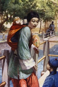 中国少女と赤ん坊（カラーリトグラフ 作： Norman Hardy