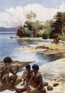 イギリス領ニューギニア、クワトでのディナータイム（カラーリトグラフ 作： Norman Hardy
