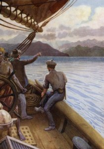 サントを出て、山を望む、ニューヘブリディーズ（カラーリトグラフ 作： Norman Hardy