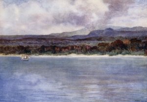 ニューヘブリディーズ諸島、アンブリン島の活火山、マリオン山（カラーリトグラフ 作： Norman Hardy