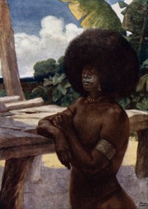 イギリス領ニューギニアの先住民、髪の毛の結い方（カラーリトグラフ 作： Norman Hardy