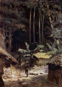 ソロモン諸島、太古の森のほとりで（カラーリトグラフ 作： Norman Hardy