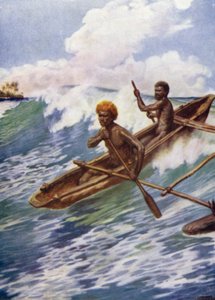 ニューヘブリディーズ諸島・青葉のリーフを通過する（カラーリトグラフ 作： Norman Hardy