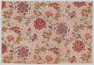 点線の小枝の背景に花と鳥 作： Oberkampf and Cie.