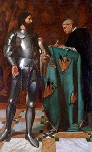 「僧侶への手紙を口述する騎士」、1865年 作： Octave Penguilly l