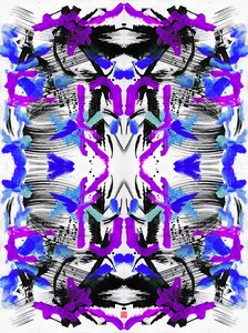 Zen Ink 青紫の花模様、2023年（アクリル、紙、デジタル） 作： Odilia W. Y. Fu