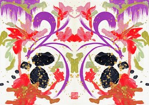 Zen Orange Purple Flowers 1, 2021 （キャンバスにアクリル、デジタル） 作： Odilia W. Y. Fu
