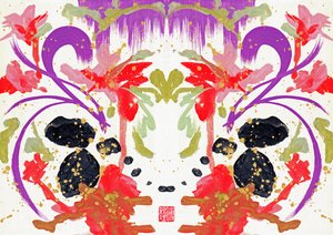 Zen Orange Purple Flowers 2, 2021 （キャンバスにアクリル、デジタル） 作： Odilia W. Y. Fu
