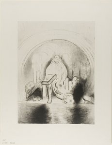 そして私は玉座に座った彼の右手に本を見た 作： Odilon Redon