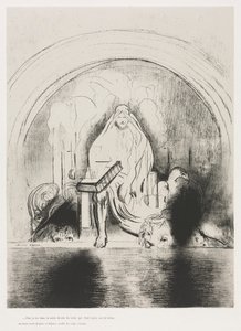 そして私は玉座に座った彼の右手に本を見た 作： Odilon Redon