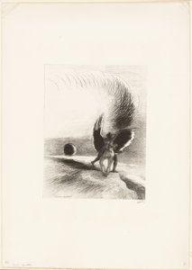 影の翼の下で黒い生き物が精力的に噛んでいた、プレート 4/6 作： Odilon Redon