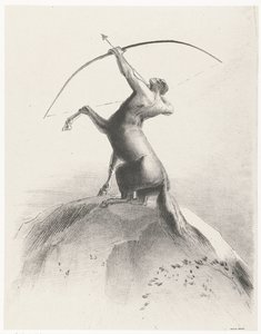 空を指すケンタウロス 鼻を狙うケンタウロス 作： Odilon Redon