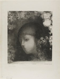 花と子供の頭 作： Odilon Redon