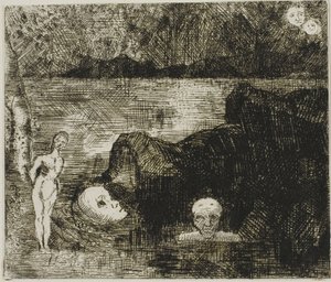ドリーム・ヴィジョン 1880年頃（エッチング＆ドライポイント、象牙織物紙） 作： Odilon Redon
