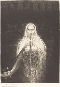 右手には七つの星を持ち、口からは鋭いもろ刃の剣が出ていた。 作： Odilon Redon