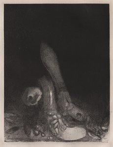 花が散り、ニシキヘビの頭が現れる 作： Odilon Redon