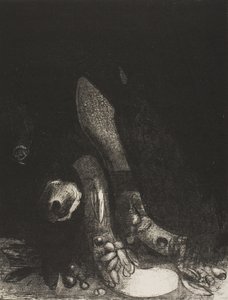 花が散り、ニシキヘビの頭が現れる、プレート 5/24 作： Odilon Redon