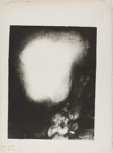 花のコサージュを持つ女性の頭 作： Odilon Redon