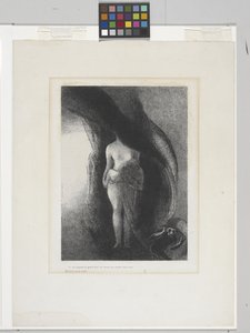 私はまだ偉大なイシスです！ (チンアップリケ紙にリトグラフ) 作： Odilon Redon