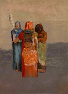 Les Moires (The Three Fates) (古代神話に登場する運命の 3 つの神々、またはローマ人の運命) - Odilon Redon 作 (1840-1916)、キャンバスに油彩 (32.4 x 23.8 cm)