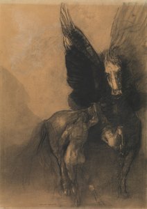 ペガサスとベレロフォン、1888年頃（炭、水洗、白いチョーク、バフ紙張りのコンテクレヨン） 作： Odilon Redon