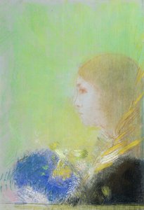 若い女の子のプロフィール（パステル） 作： Odilon Redon