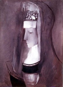 ブルトン人女性のプロフィール（油彩・ボード） 作： Odilon Redon