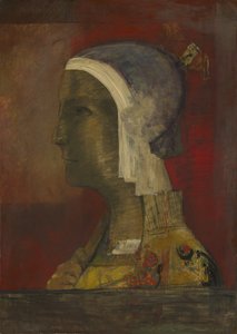 象徴的な頭、1890年頃（キャンバスに取り付けられた紙に油彩） 作： Odilon Redon