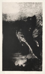 緑色の瞳のキマイラが回る、ベイズ 作： Odilon Redon