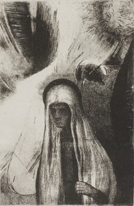おばあさん: なにが怖いの? ワイドブラックホール！ おそらく空ですよね？」、プレート 19/24 作： Odilon Redon
