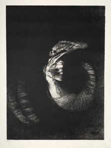 聖アントニウスの誘惑最初のシリーズ：それはバラでリースされた頭蓋骨です...、1888。 作： Odilon Redon