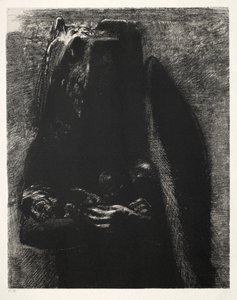 聖アントニウスの誘惑ファーストシリーズ：それは悪魔であり、彼の2つの翼の下に耐える、1888。 作： Odilon Redon