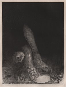 聖アントニウスの誘惑：花は落ち、Pythonの頭が現れる、1896年。 作： Odilon Redon