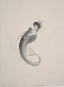 トーク帽と人魚の尻尾をかぶった女性 作： Odilon Redon