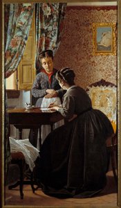 読み書きのできない人やメイドに手紙を書く女性 絵画：オドアルド・ボラーニ（1834-1905） 1869年 個人蔵 作： Odoardo Borrani