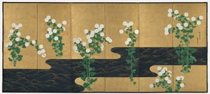 小川の菊図 六曲屏風一組 1700年代後半～1800年代前半（金紙本彩色） 作： Ogata (follower of) Korin
