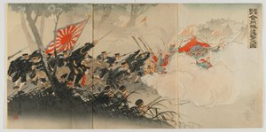 明治時代の錦州での戦い、1894年（色木版画）