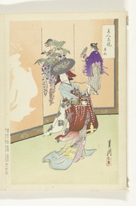 踊る女性 美人と花の対比（連載タイトル） 美人花くらべ 作： Ogata Gekko